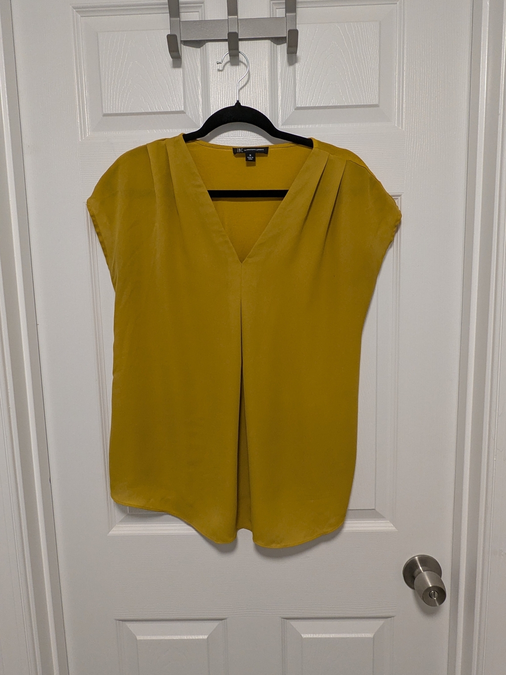 INC International Concepts Mustard V-Neck Cap Sleeve Blouse